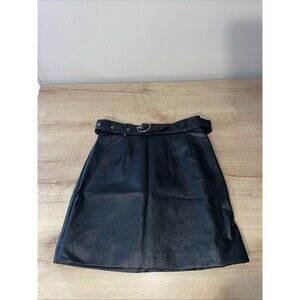 H&M Divided Faux Leather Mini Skirt 4 Side Zip Belted Black Moto Biker